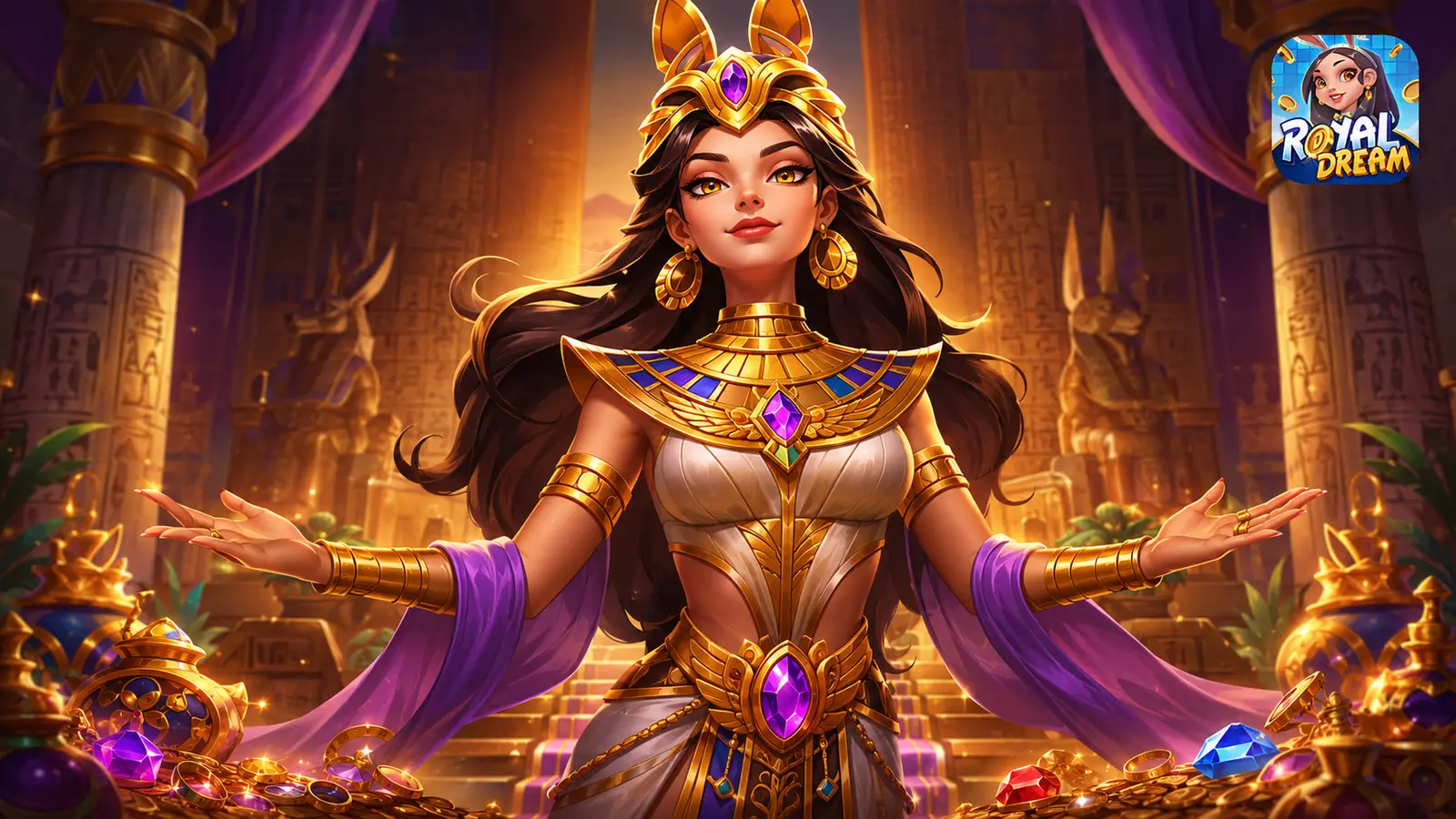Ratu Royal Dream di kuil emas Mesir Kuno penuh permata